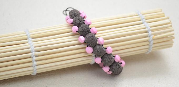 Tutorial on Making DIY Bracelets with Lava Stone Beads and Pink Acrylic Beads