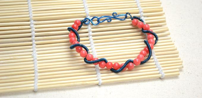 Making Blue Wire Wrap Bracelet with Simple Coiling Techniques for Beginners