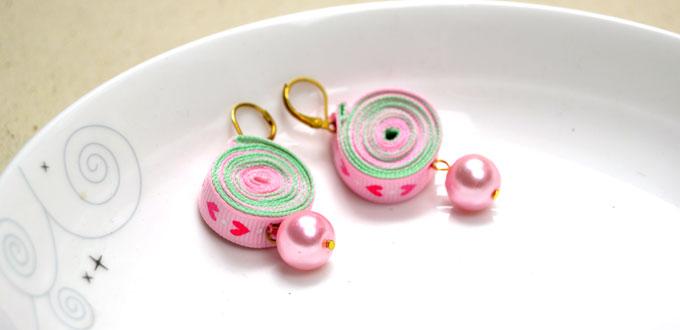 How to Make Fancy Pink Ribbon Earrings with Two Pink Pearls