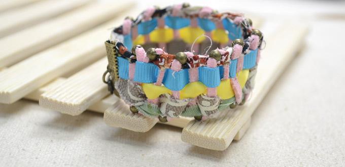 DIY Idea about Making Chic Braided Cuff Bracelet with Fabric and Ribbon