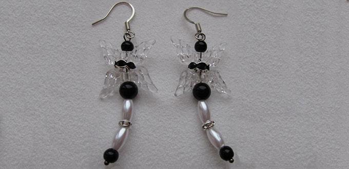 Easy Tutorial on Making Dragonfly Earrings with Black and White Beads