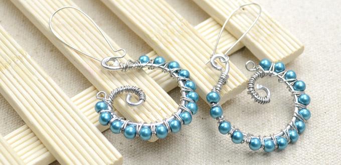 Making Distinctive Earrings with Silvery Brass Wire and Blue Glass Pearls