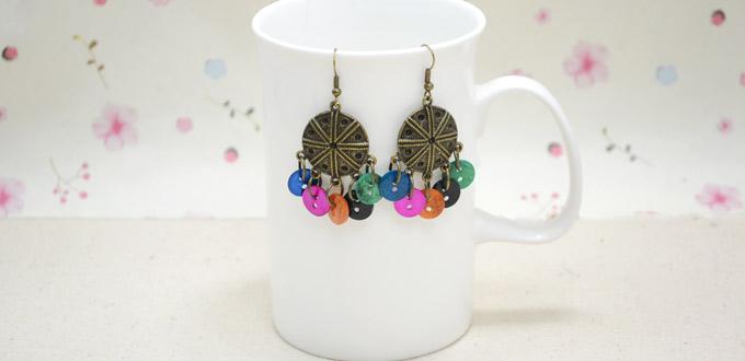 Make Vintage Dangle Earrings with Multi-Colored Shell Buttons