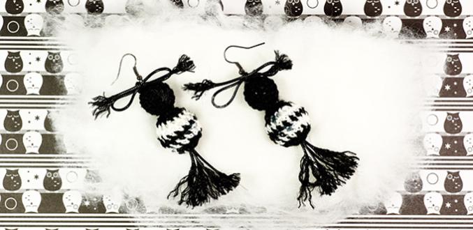 Easy Jewelry Tutorials on Making White and Black Pompom Earrings with Woven Beads