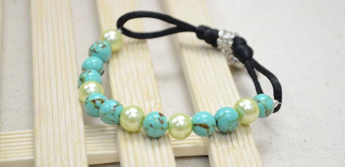 Making an Adjustable Turquoise and Pearl Bracelet Within 2 Steps