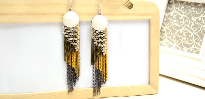 Instructions on making 4-color Diagonal Chain Fringe Earrings