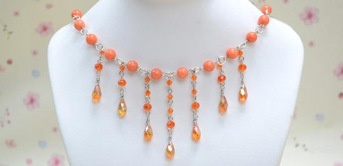 Making a Sparkling Fringe Choker Necklace with Orange Glass Beads