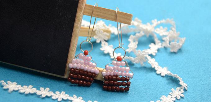 Free Patterns for Making Cute Cupcake Earring with Wire and Seed Beads