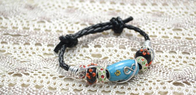 DIY Leather Cord Bracelet with Indonesia Bead and Aluminum Wire