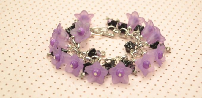 Create Morning Glory Charm Bracelet with Violet Flower Beads and Purple Bicones