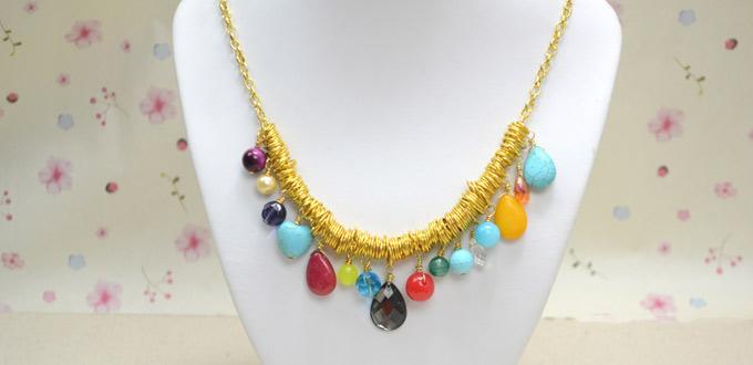 Tutorial on Making a Shiny Charm Necklace with Jump Rings and Rainbow Briolettes