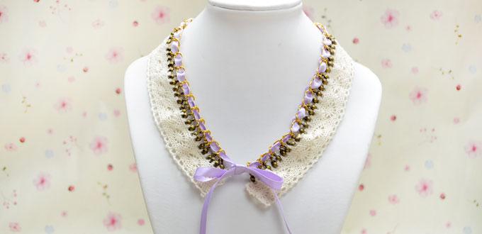 Make Your Own V-shape Shirt Collar Necklace out of Lace, Ribbon and Chain
