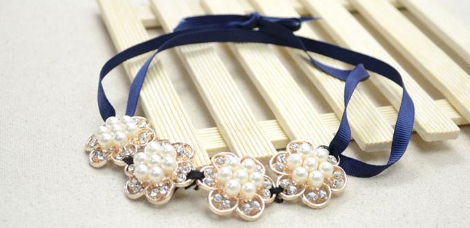Easy Tutorial on Making Necklaces with Navy Blue Satin Ribbon and Acrylic Rhinestone Beads