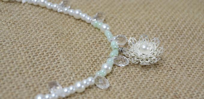 How to Make a Filigree Flower Necklace with Pearls and Glass Drop Beads