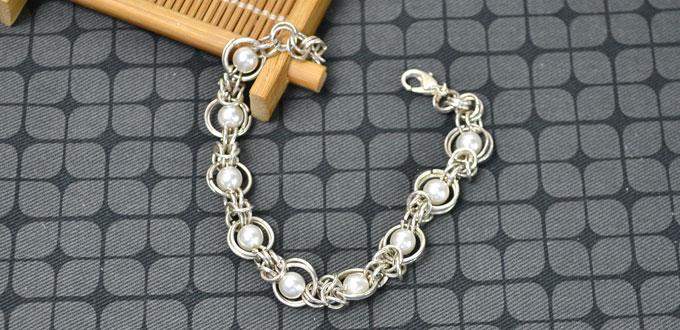 Free Instructions on Making Byzantine Chainmail Bracelet with Pearl Beads and Silver Jump Rings