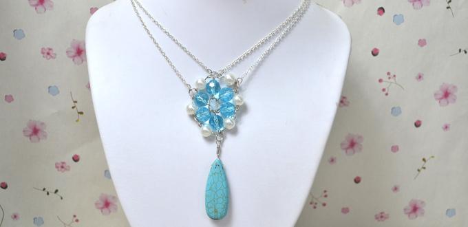 Vintage Jewelry Design- How to Make Ocean Blue Beaded Flower Necklace