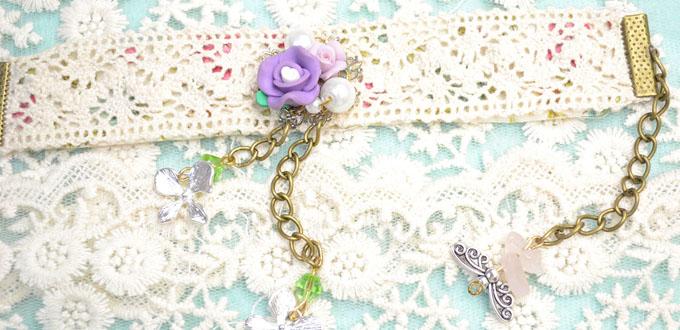 DIY Craft Lace Bracelet with Rose Clay Beads