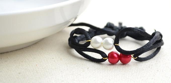 How to Do an Easy Black Macrame Bracelet with Nylon Thread and Pearl Beads