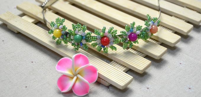 Free Tutorial on Making a Delicate Flower Hair Band with Seed Bead and Jade Bead 