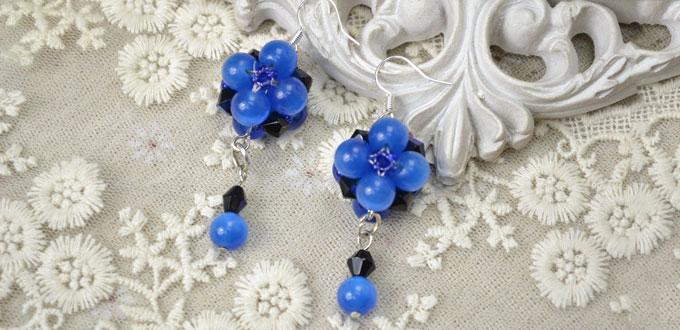 Make Easy Bead Earrings with Blue Cat Eye Glass Beads and Crystals
