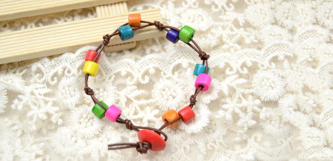 Tutorial on Making Rainbow Wooden Bead Bracelet with Simple Knots
