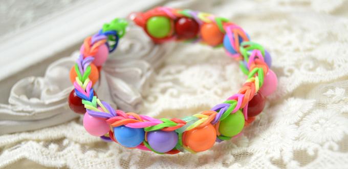 How to Make Rainbow Rubber Band Bracelet with Acrylic Beads