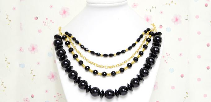 Fashionable Jewelry on Making a Chunky Golden Chain Necklace with Black Beads