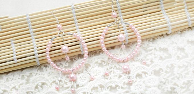 How to Make Pink Wedding Hoop Earrings with Pearl