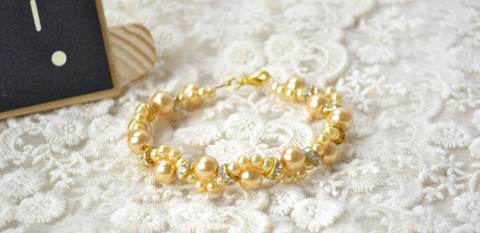 How to Make a Champagne Wave Bracelet with Pearls for Wedding