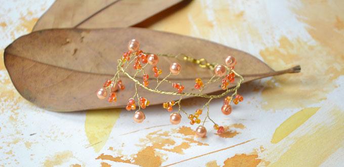 How to Make Tree Branch Wire Bracelet with Orange Beads 