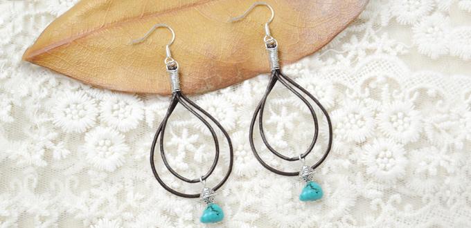 Easy Jewelry Pattern- How to Make Double Drop Leather Earrings with Turquoise