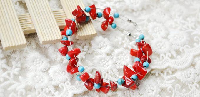 How to Make a Criss Cross Bracelet with Coral and Turquoise Beads