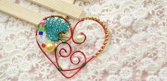 How to Make a Wire Wrapped Double Heart Pendant with Colorful Beads