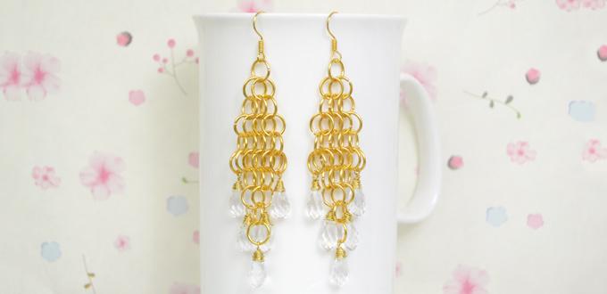 How to Make Golden Chain Maille Earrings with Crystal