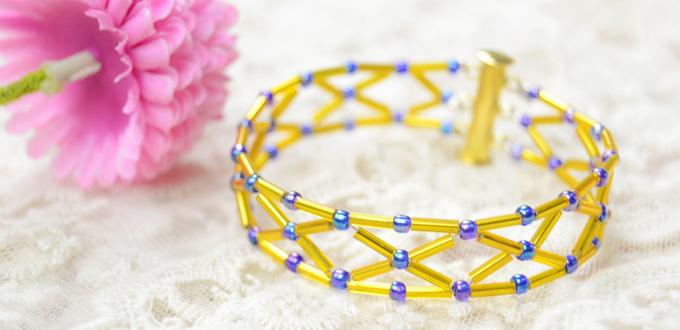 How to Make a Diamond Bugle Bead bracelet with Royalblue Seed Beads
