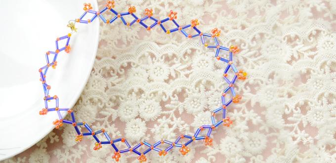 How to Make a Simple Blue Rhombic Bugle Bead Necklace Pattern for Beginners