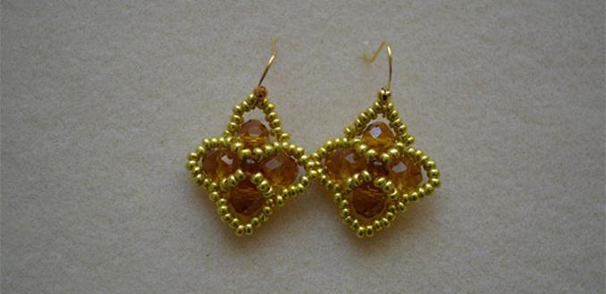 3D Rhombus Earring – How to Make Golden Drop Earrings with Beads