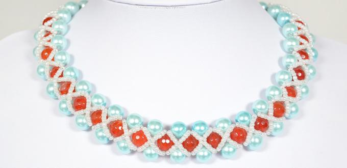How to Make Pearl Bead Weaving Necklace Patterns with Red Agate