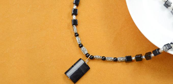 How to Make Black Beads Necklace Designs with Pendant for Men