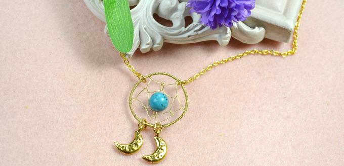 Wire Wrapped Jewelry Design on How to Make a Dreamcather Necklace with Turquoise Step by Step