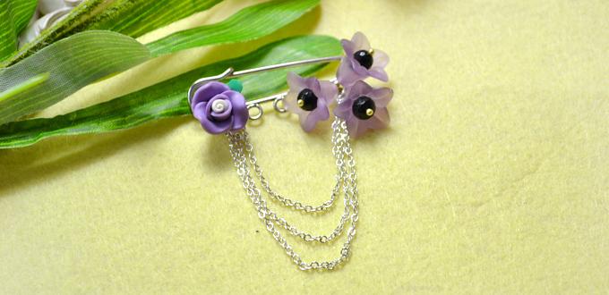 How to Make a Simple Flower Brooch Pin with Beads and Chains
