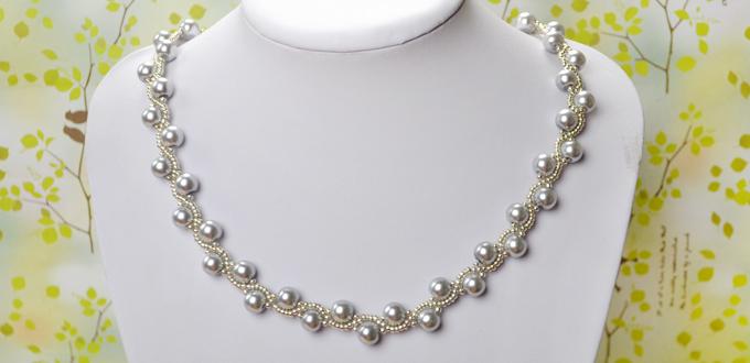 beads ribbon necklace pearl ribbon necklace with silver glitter