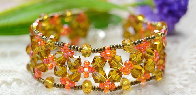 How to Make a Vintage Flower Cuff Bracelet with Crystal and Seed Beads