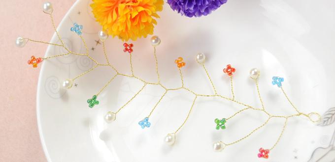 How to Make a Wire Pearl Beaded Bridal Headpiece with Colorful Seed Beads