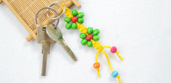How to Make Beautiful Flower Macrame keychain Pattern with Colorful Wood Beads