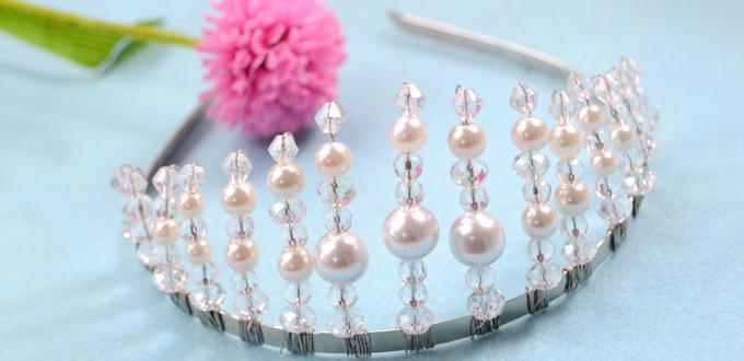 How to Make a Wedding Hair Crown with White Pearl and Crystal Beads
