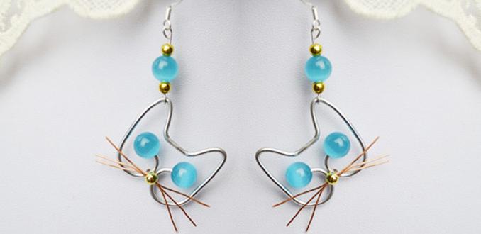 Handmade Cat jewelry Idea-How to Make Adorable Wire Cat Earrings DIY with Cat Eye Beads