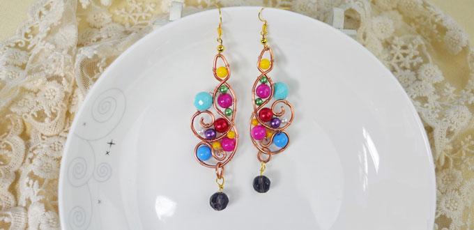 How to Make a Colored Wire Wrapped Dangling Earring with Acrylic Beads and Pearl Beads