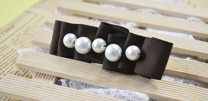 How to Make Easy Brown Ribbon Hair Clips with Pearls