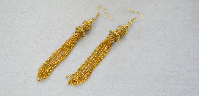 DIY Tassel Earrings-How to Make a Pair of Golden Chain Tassel Earrings
